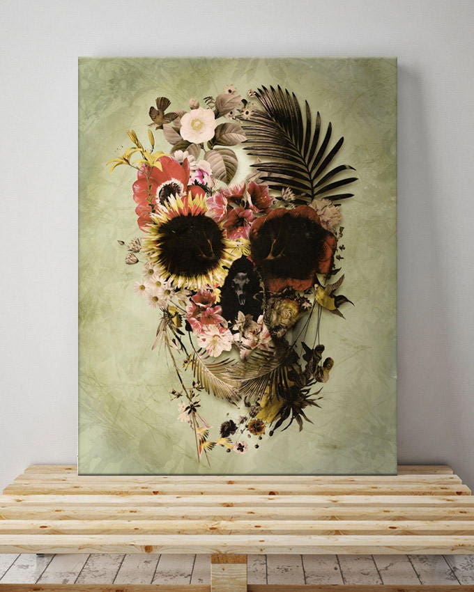 Set of 2 Canvas Prints, Sugar Skull Canvas Set, Floral Skull 2 Piece Canvas Decor, Flower Skull Wall Art, Gothic Home Decor Gift, Boho Art