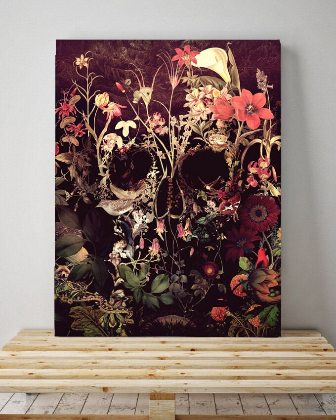 Set of 3 Skull Canvas Art, 3 Piece Sugar Skull Canvas Print Home Decor, Flower Skull Wall Art Print Gift, Gothic Skull Art Illustration