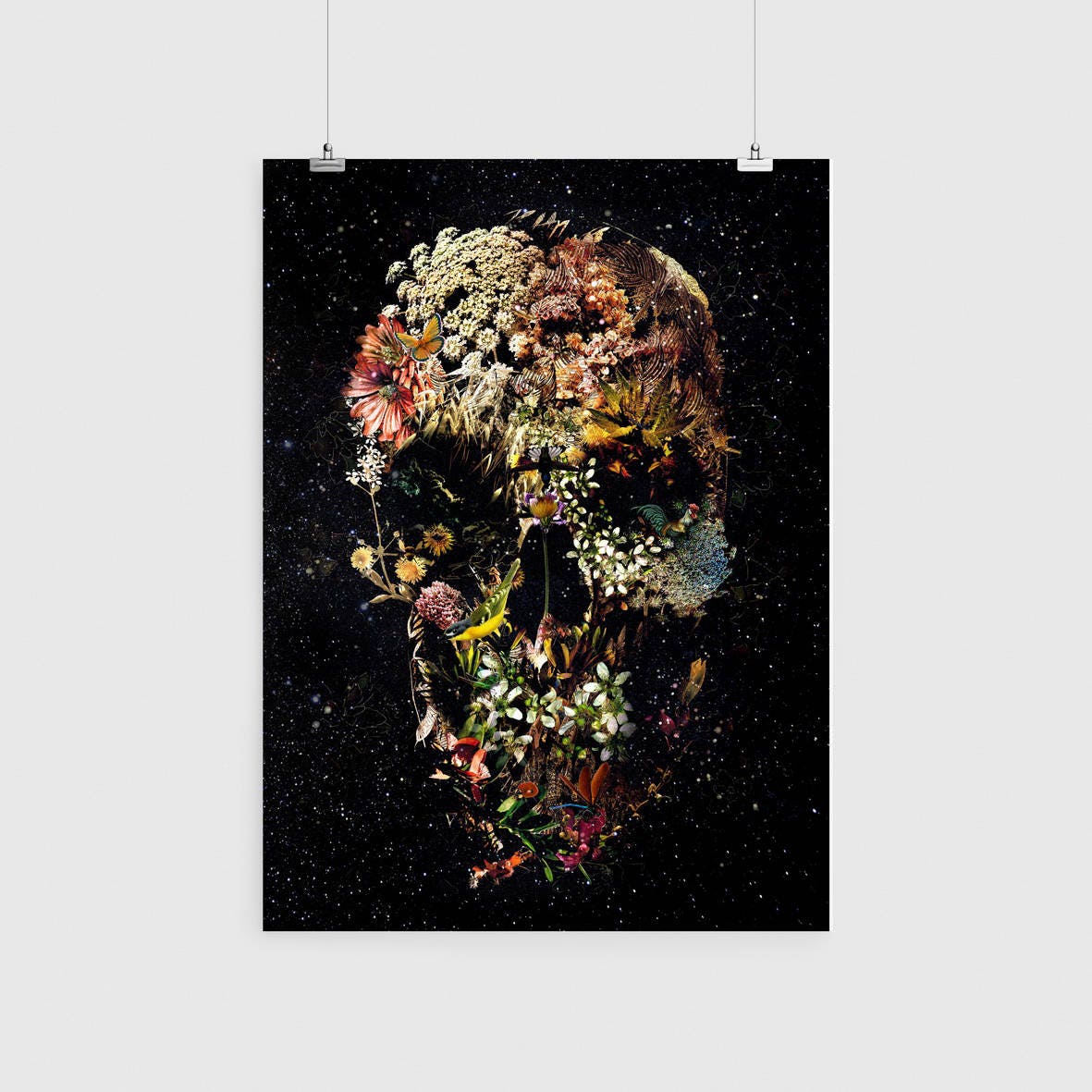 Set Of 3 Skull Art Print Set of 3 Sugar Skull Home Decor Flower Skull Poster Set, Sugar Skull Wall Art Gift, Gothic Style Skull Art Print
