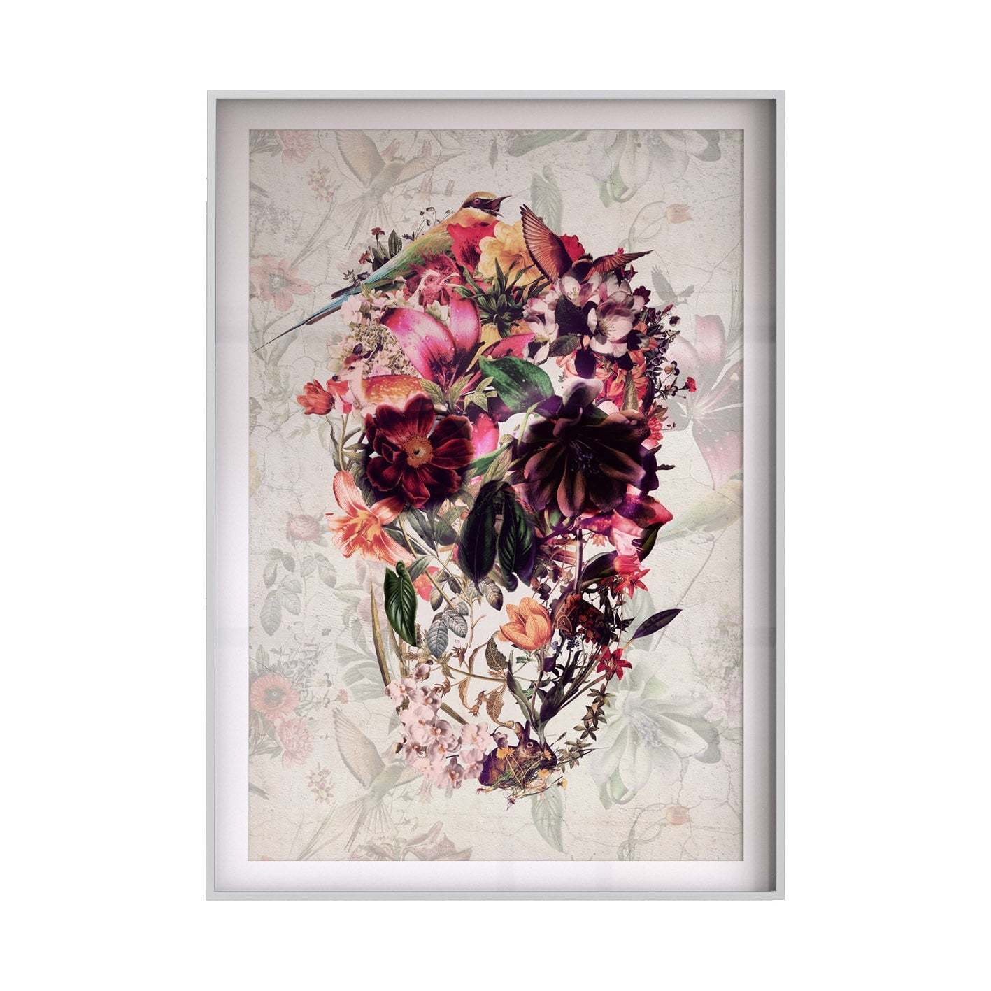 Set Of 2 Skull Art Print, Flower Skull Print Poster Set, Floral Skull Art Botanical Print Home Decor, Sugar Skull Illustration Wall Art Gift
