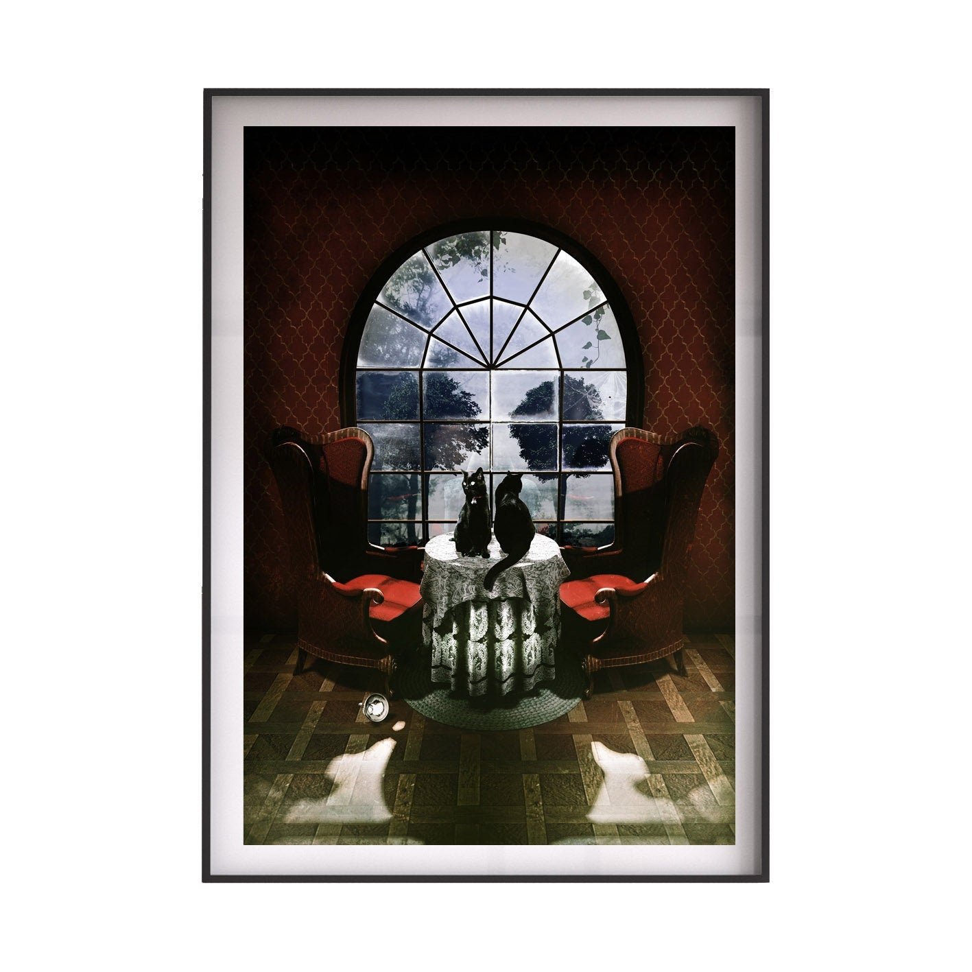 Room Skull Art Print, Gothic Skull Poster Home Decor, Sugar Skull Wall Art Gift, Skull Illusion Poster, Skull Art With Cats, Halloween Decor