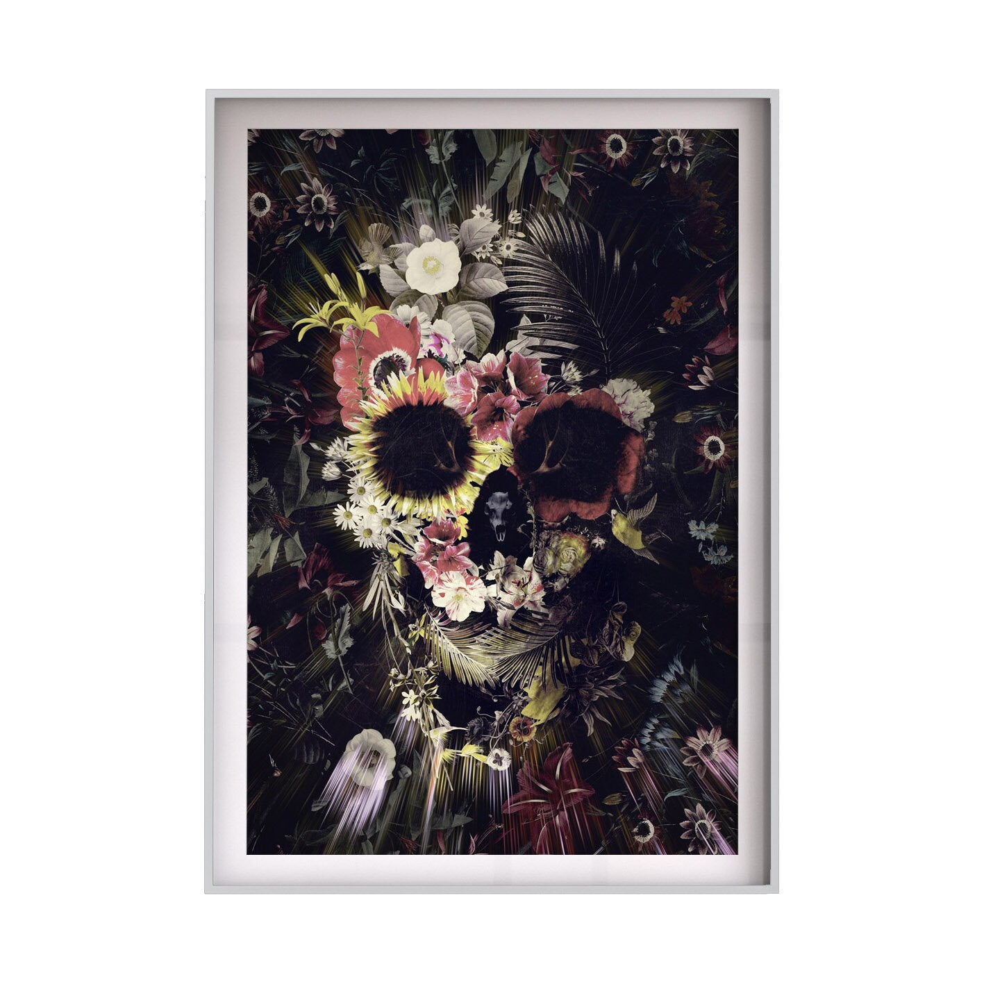 Set Of 2 Skull Print, Sugar Skull Art Print Home Decor Botanical Dark Flower Skull Wall Art Gift, Halloween Skull Artwork Poster Set