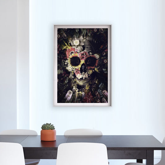 Skull Poster, Skull With Flowers Art Print, Floral Wall Art, Sugar Skull Home Decor Gift