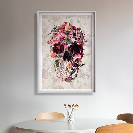 Skull Art Poster, Floral Skull Wall Art, Flower Skull Art Print, Sugar Skull Home Decor Gift, Bohemian Skull Art, Flower Skull Illustration