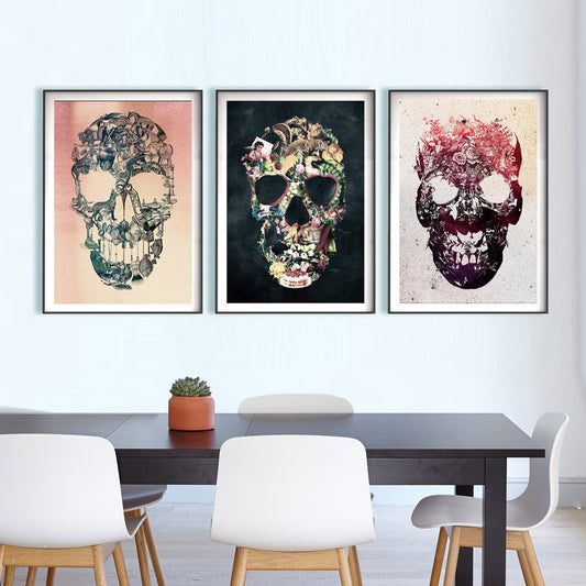 Set Of 3 Skull Prints, Vintage Skull Set Home Decor, Sugar Skull Poster Set, Gothic Skull Wall Art Gift, Horror Skull Art Print By Ali Gulec