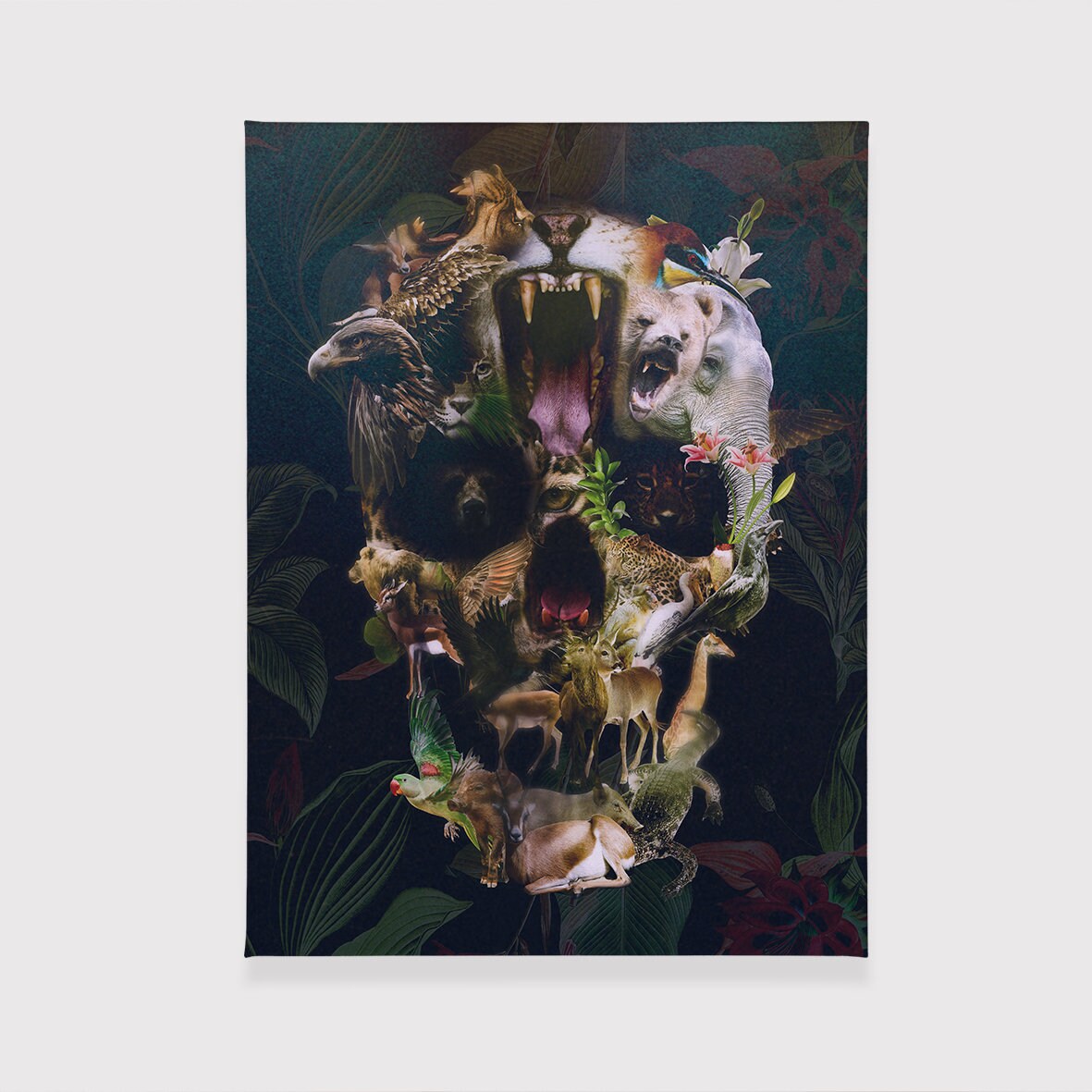 Set of 2 Canvas Prints, Gothic Skull Canvas Set, Sugar Skull Canvas Art Home Decor, 2 Piece Flower Skull Gift, Boho Skull Home Decor Gift
