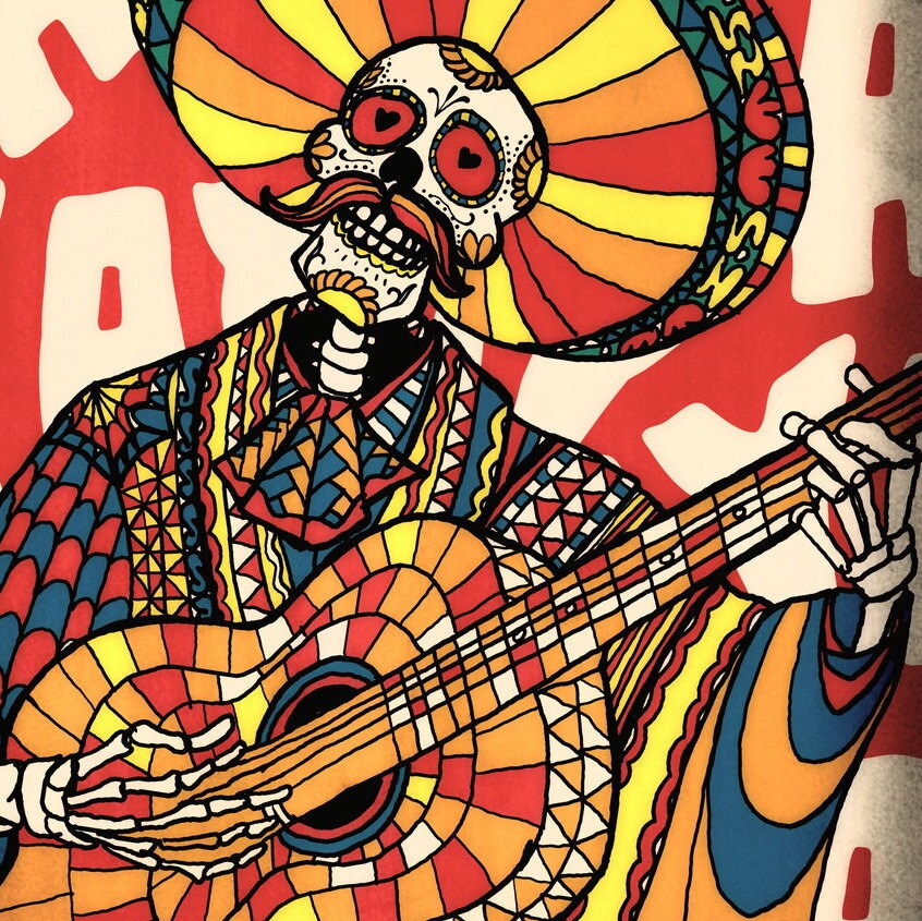 Mariachi Men's T shirt, Sugar Skull Illustration T-shirt, Mexican Skull Art Gift For Him, Colorful Skull Art Print Bella Canvas Graphic Tee