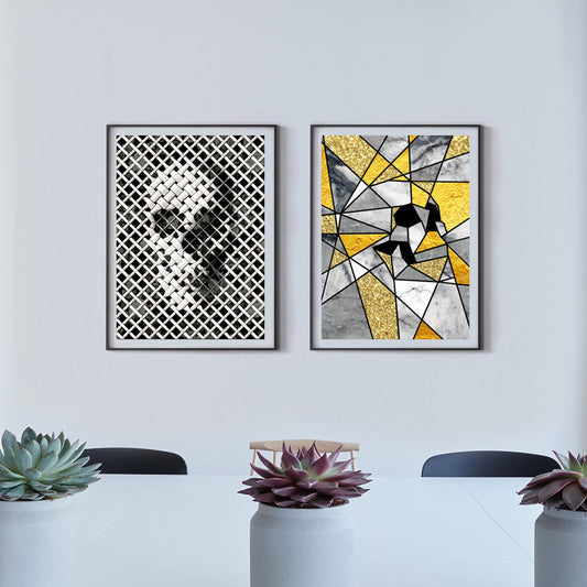 Skull Print Set, Set Of 2 Prints, Modern Skull Home Decor, Abstract Skull Poster, Skull Wall Art Print Gift, Skull Illustration By Ali Gulec