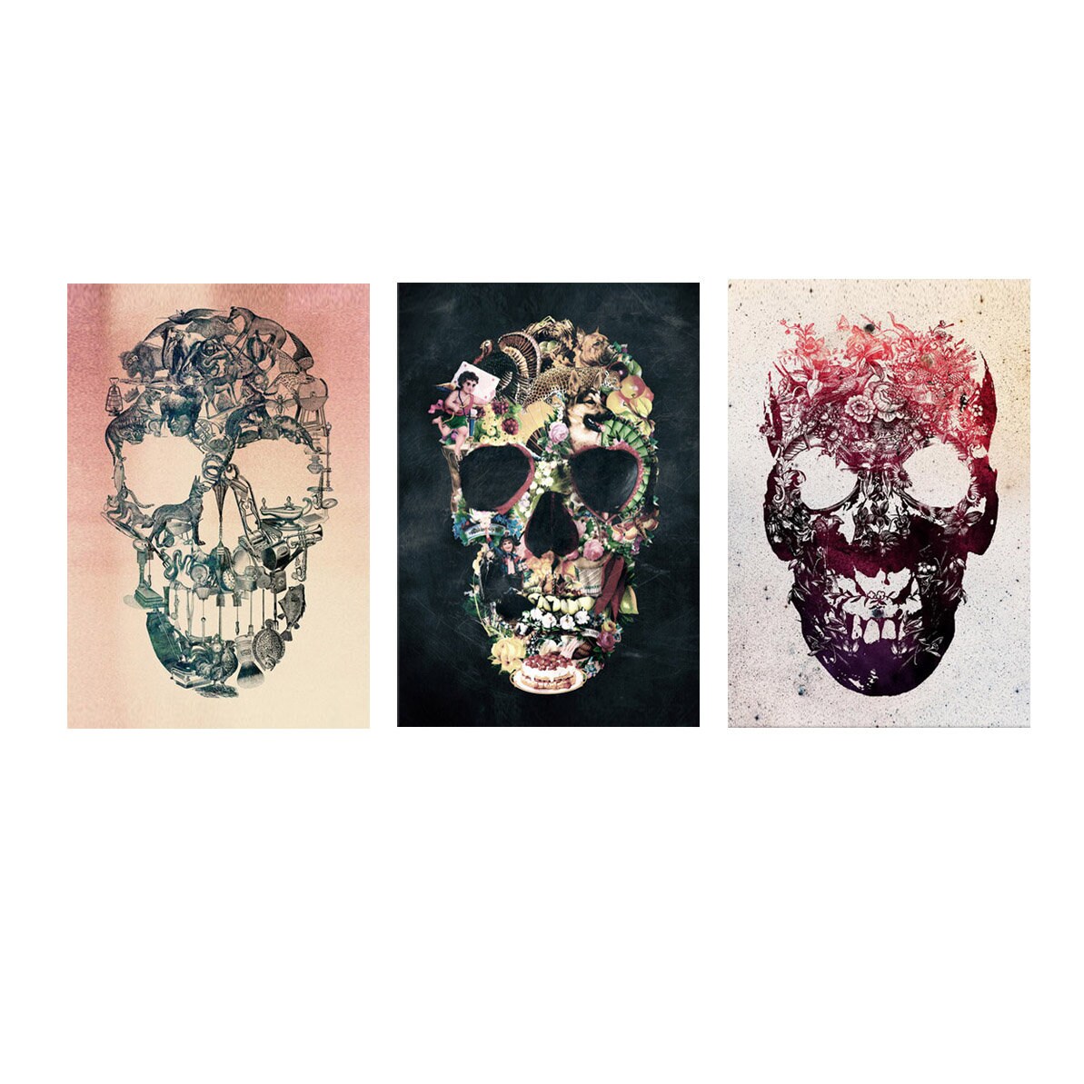 Set Of 3 Vintage Skull Prints, Skull Set Home Decor, Sugar Skull Poster Set, Gothic Skull Wall Art Gift, Cool Skull Art Prints By Ali Gulec