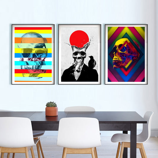 Set Of 3 Skull Print, Skull Set Home Decor, Abstract Skull Decor, Sugar Skull Poster Set, Gothic Skull Wall Art Gift, Skull Art By Ali Gulec