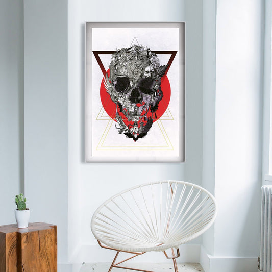 Skull Art Print Home Decor, Vintage Sugar Skull Print Poster Wall Art Gift, Gothic Skull Illustration Wall Decor, Black And White Skull Art