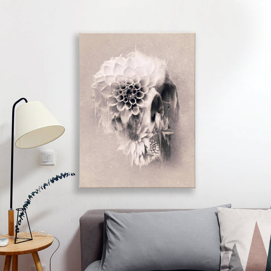 Floral Skull Canvas Wall Art Print, Sugar Skull Stretched Canvas Art Home Decor, Flower Skull Art Wall Decor Gift, Gothic Skull Illustration