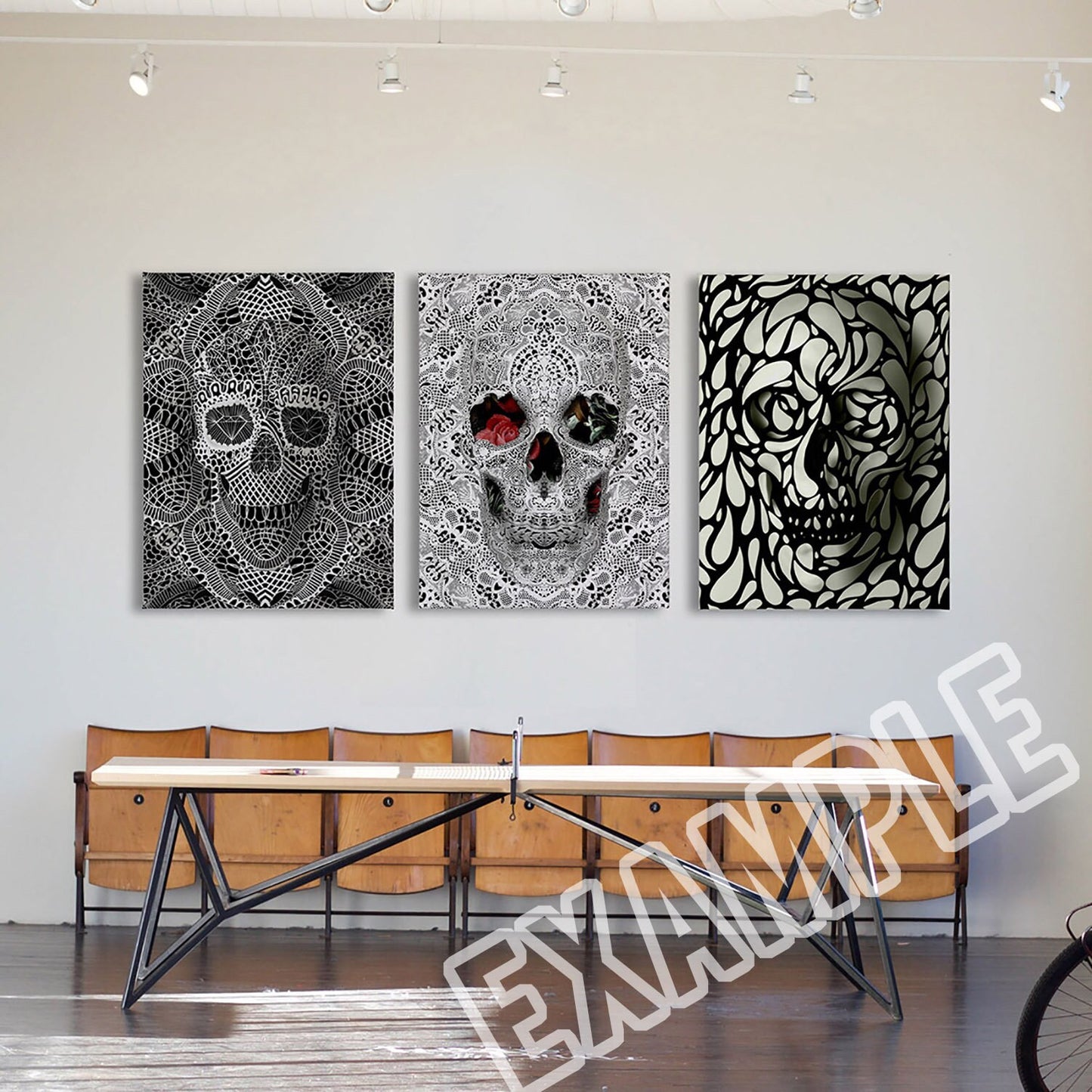 Custom Set of 3 Skull Canvas Print, 3 Piece Canvas Skull Art Print, Customized Skull Print Wall Art, Custom Skull Set Art Home Decor Gift