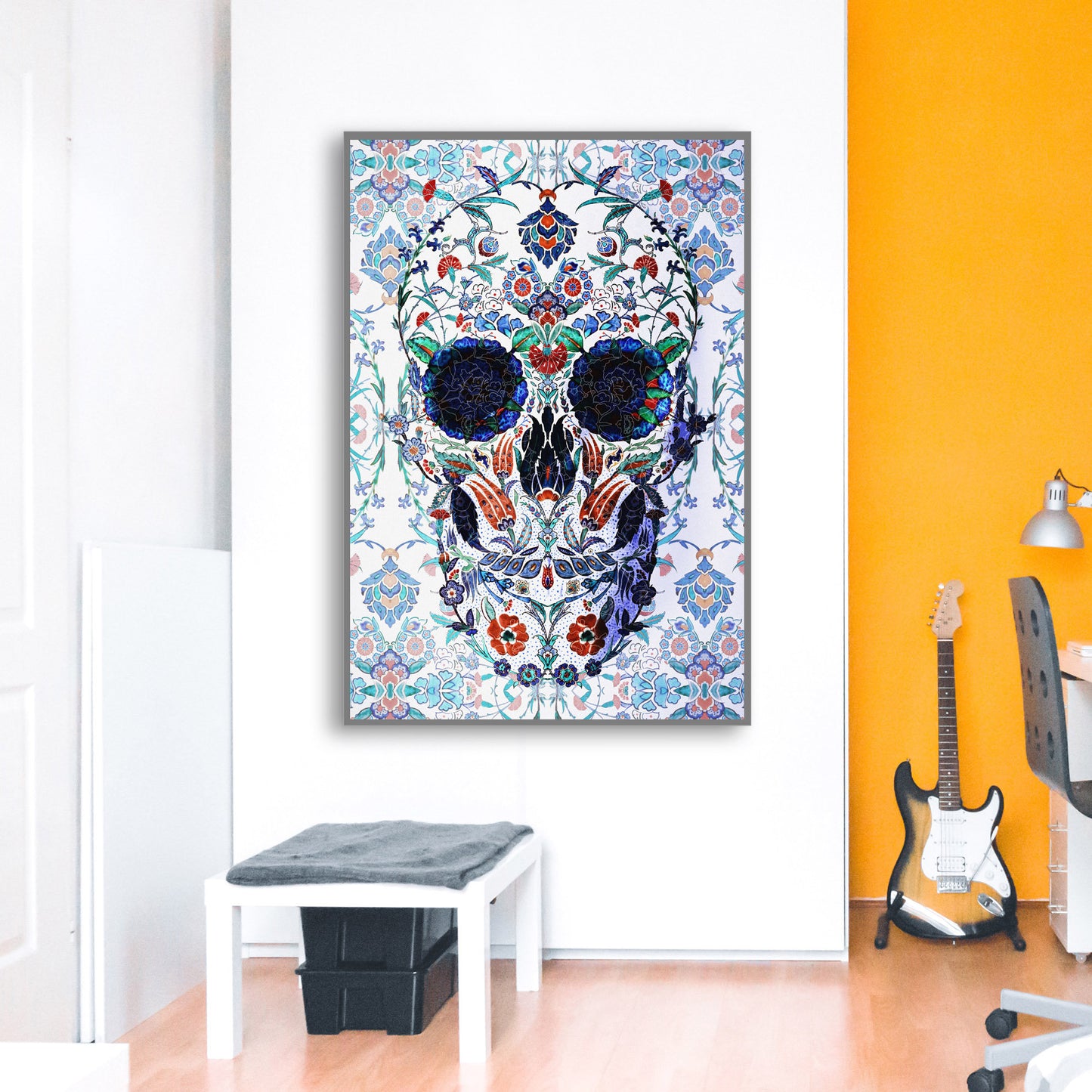 Sugar Skull Poster, Gothic Skull Art Print, Floral Skull Illustration, Gothic Home Decor Gift, Original Skull Wall Art, Skull Wall Art Gift