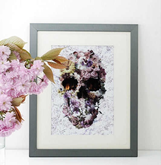 Upland Skull Poster, Sugar Skull Art Print, Flower Skull Wall Art, Floral Skull Gift, Gothic Skull Art Home Decor, Nature Skull Art Drawing