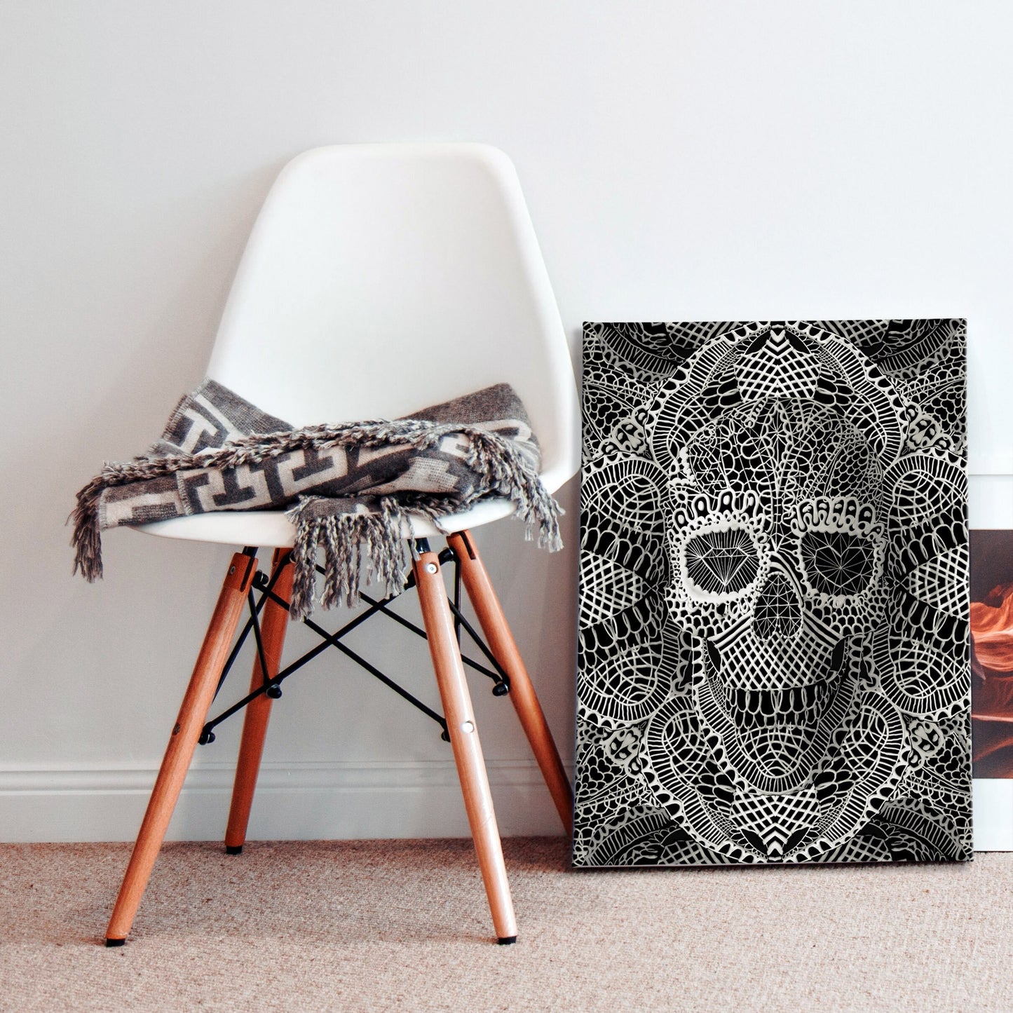 Skull Canvas Art, Gothic Skull Canvas Print, Lace Skull Canvas Art, Skull Art Home Decor Gift, Lace Texture Sugar Skull Canvas Wall Art