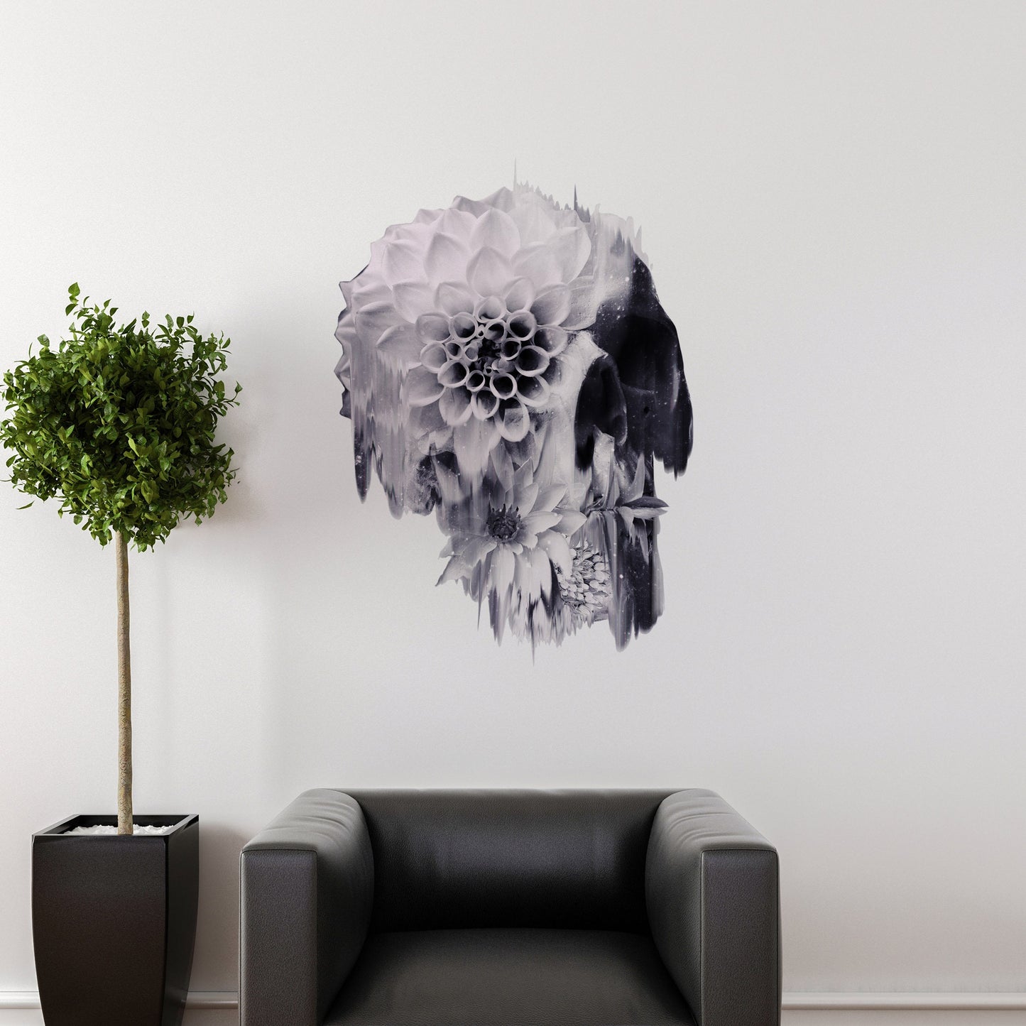 Skull Wall Sticker, Flower Skull Art Wall Decal, Vinyl Sugar Skull Home Decor, Gothic Skull Wall Art Gift, Floral Sugar Skull Art Wall Decal