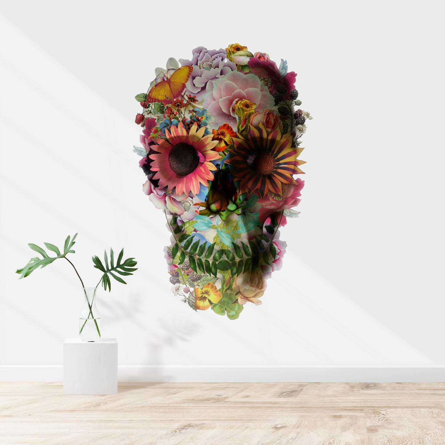 Skull Wall Decal, Floral Skull Wall Sticker, Sugar Skull Art Home Decor, Vinyl Gothic Skull Wall Art Gift, Boho Sugar Skull Art Wall Decal