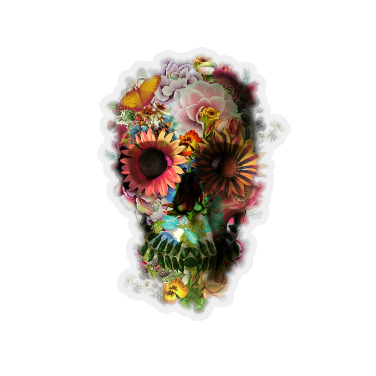 Flower Skull Sticker, Floral Skull Laptop Sticker, Sugar Skull Bubble-free Sticker, Nature Gothic Sugar Skull Art Print Sticker
