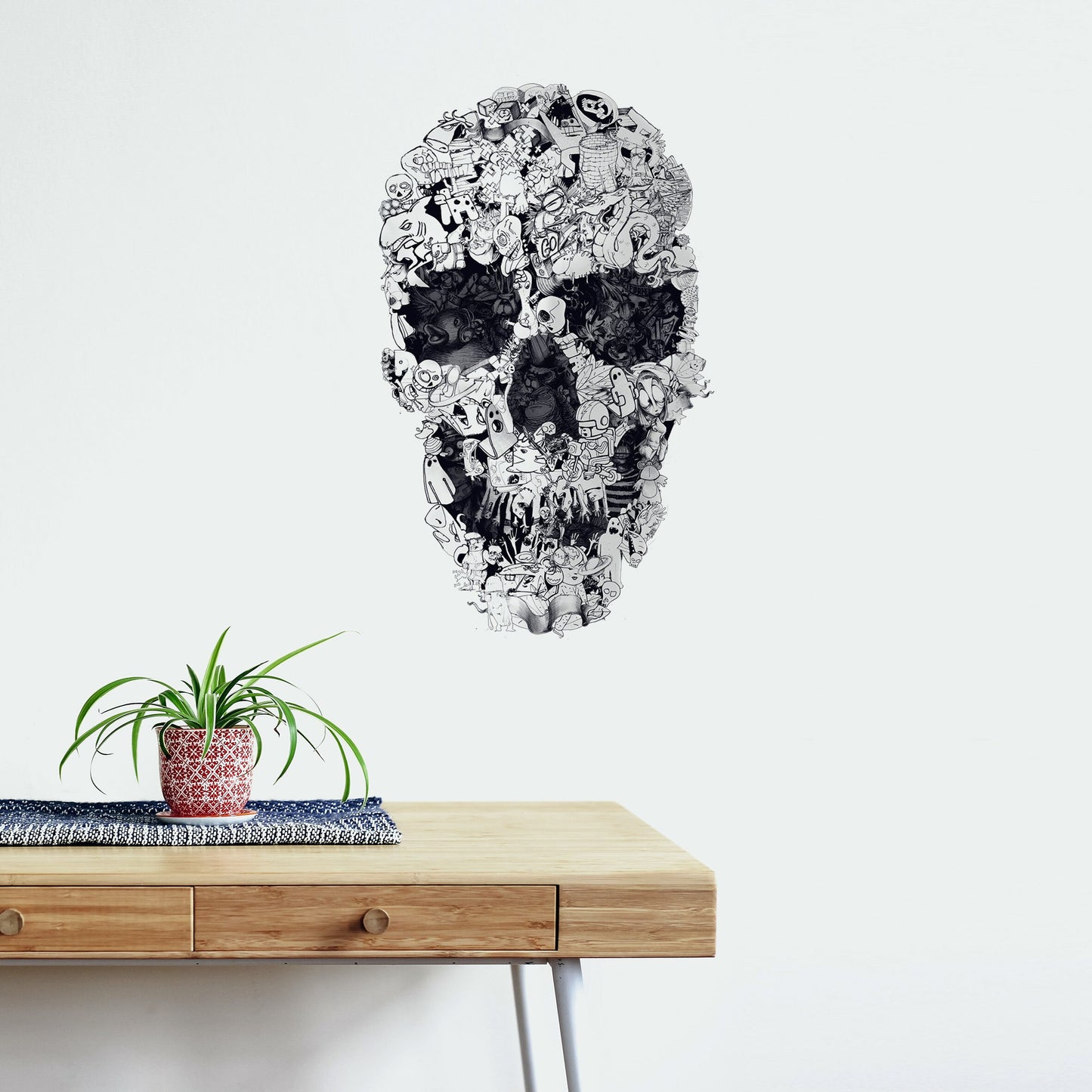 Skull Wall Decal, Skull Drawing Wall Sticker, Black And White Sugar Skull Wall Art Home Decor, Gothic Skull Wall Art Gift, Skull Wall Decal