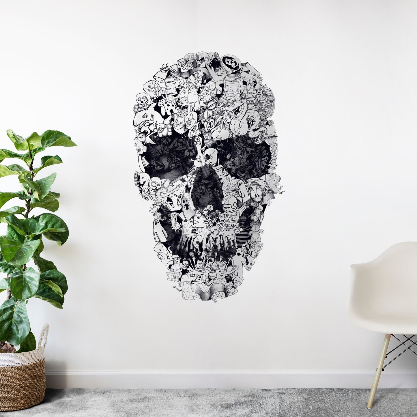 Skull Wall Decal, Skull Drawing Wall Sticker, Black And White Sugar Skull Wall Art Home Decor, Gothic Skull Wall Art Gift, Skull Wall Decal