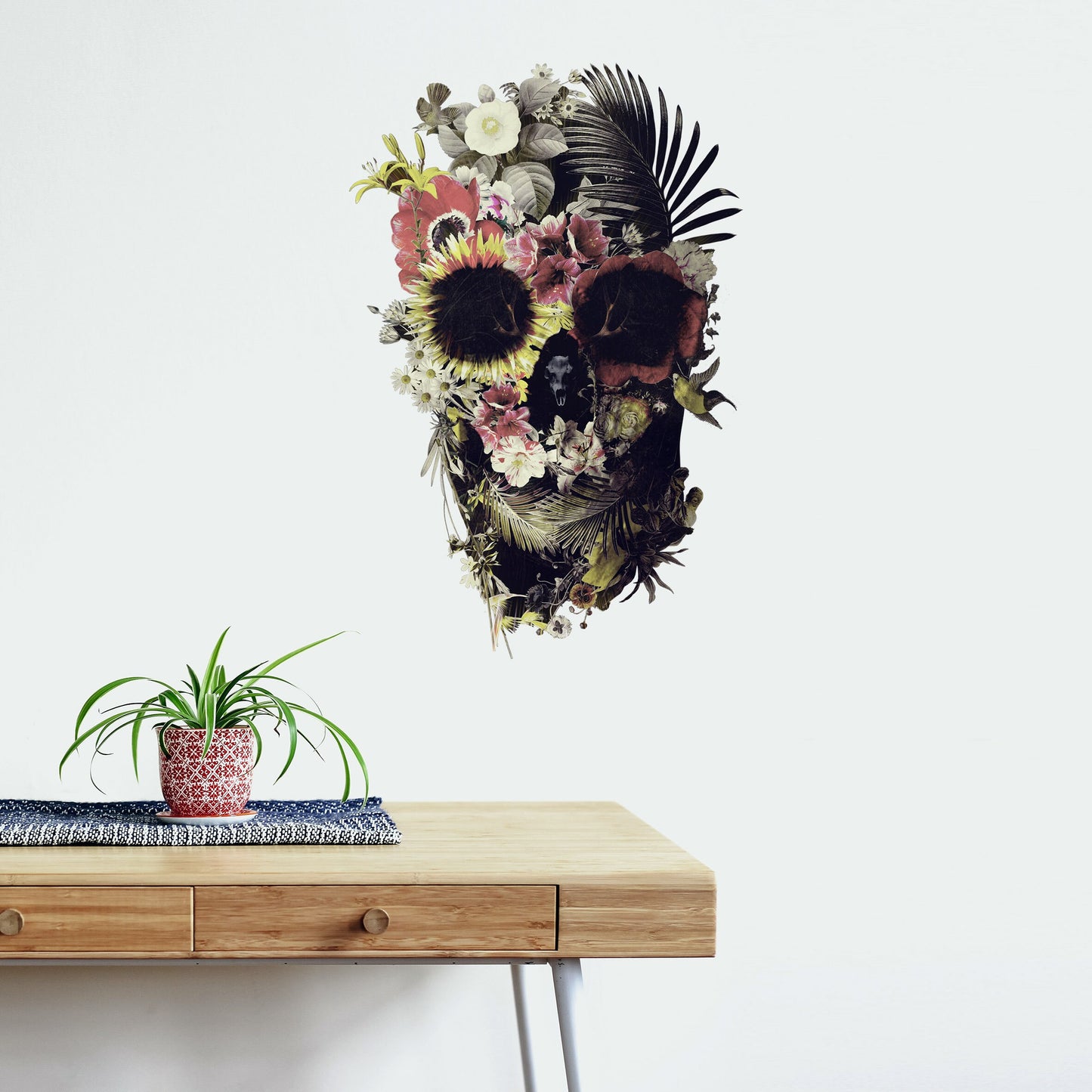 Garden Skull Wall Decal, Floral Skull Art Wall Sticker, Sugar Skull Wall Art Home Decor, Gothic Skull Wall Art Gift, Boho Flower Wall Decal