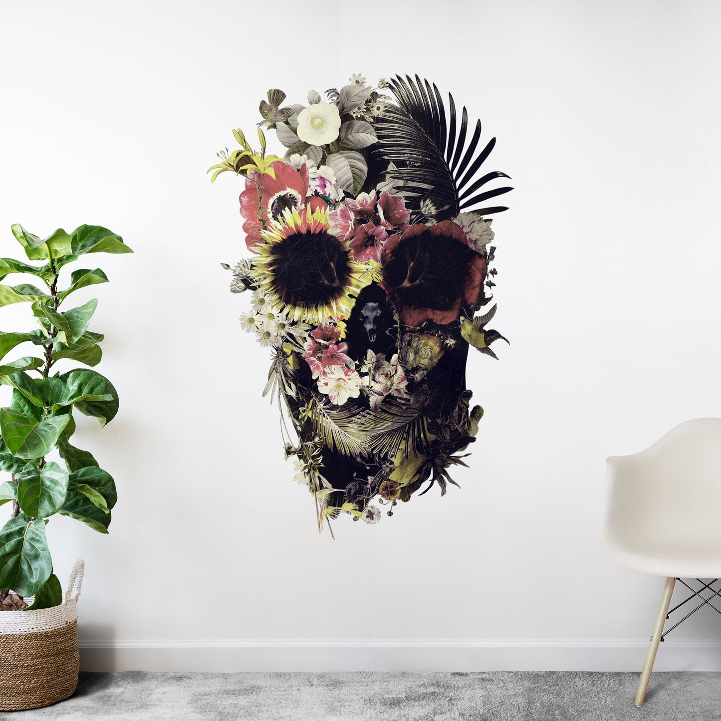 Garden Skull Wall Decal, Floral Skull Art Wall Sticker, Sugar Skull Wall Art Home Decor, Gothic Skull Wall Art Gift, Boho Flower Wall Decal