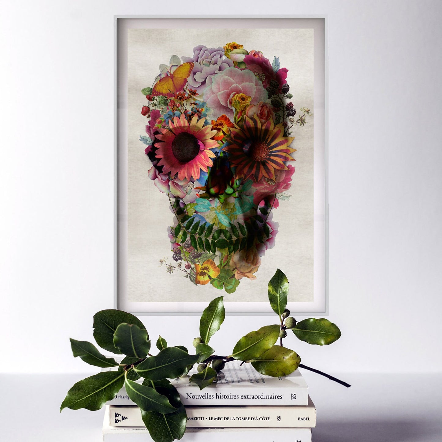 Set Of 3 Skull Print, Boho Flower Skull Poster Set Home Decor, Floral Sugar Skull Wall Art Print Set, Gothic Skull Art Print Home Decor Gift