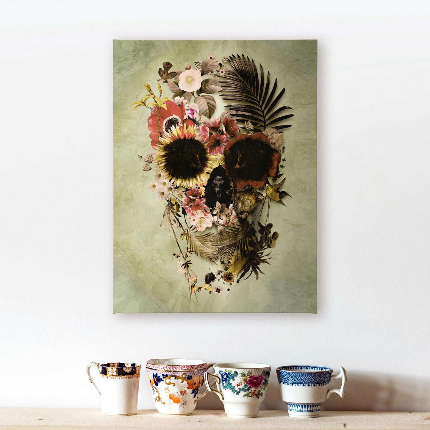 Set of 2 Canvas Prints, Sugar Skull Canvas Set, Floral Skull 2 Piece Canvas Decor, Flower Skull Wall Art, Gothic Home Decor Gift, Boho Art