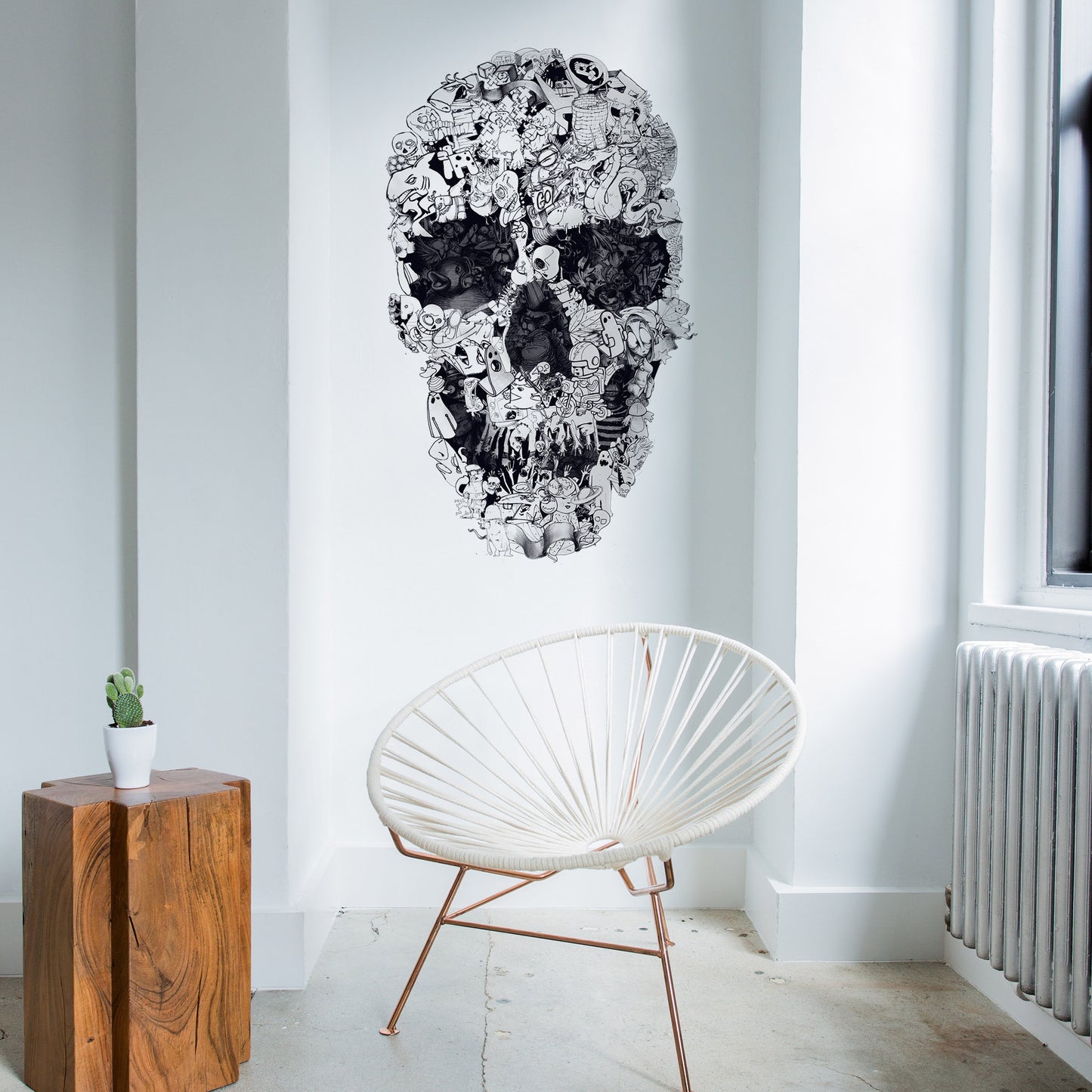 Skull Wall Decal, Skull Drawing Wall Sticker, Black And White Sugar Skull Wall Art Home Decor, Gothic Skull Wall Art Gift, Skull Wall Decal