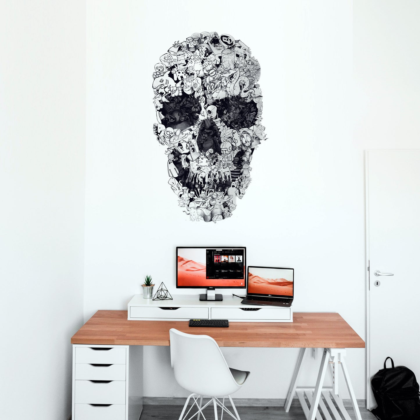 Skull Wall Decal, Skull Drawing Wall Sticker, Black And White Sugar Skull Wall Art Home Decor, Gothic Skull Wall Art Gift, Skull Wall Decal