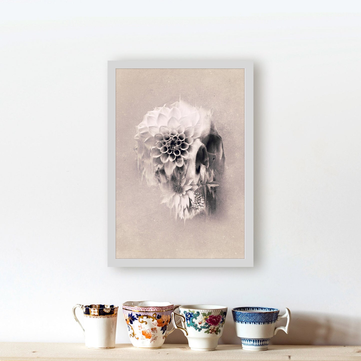 Set Of 3 Skull Print, Boho Flower Skull Poster Set Home Decor, Floral Sugar Skull Wall Art Print Set, Gothic Skull Art Print Home Decor Gift