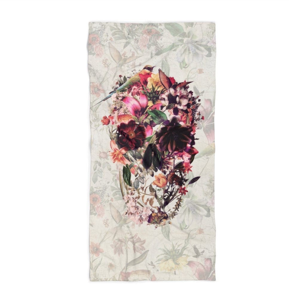 Skull Beach Towel, Boho Sugar Skull Print Soft Beach Towel, Gothic Flower Skull Gift, Floral Skull Art Beach Towel