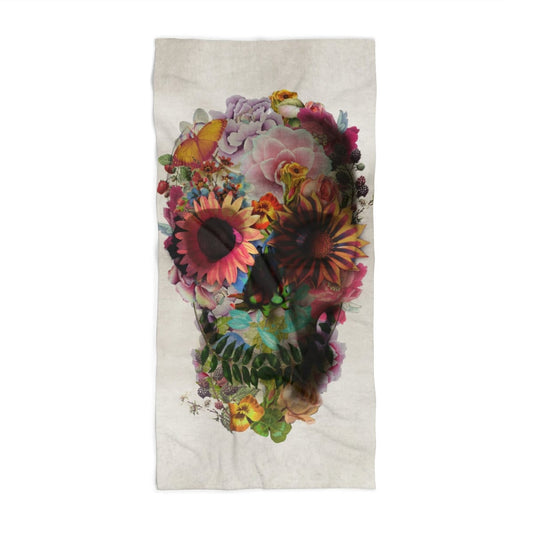 Boho Beach Towel, Sugar Skull Print Soft Beach Towel, Floral Skull Art Beach Towel Gift, Skull Art Beach Towel