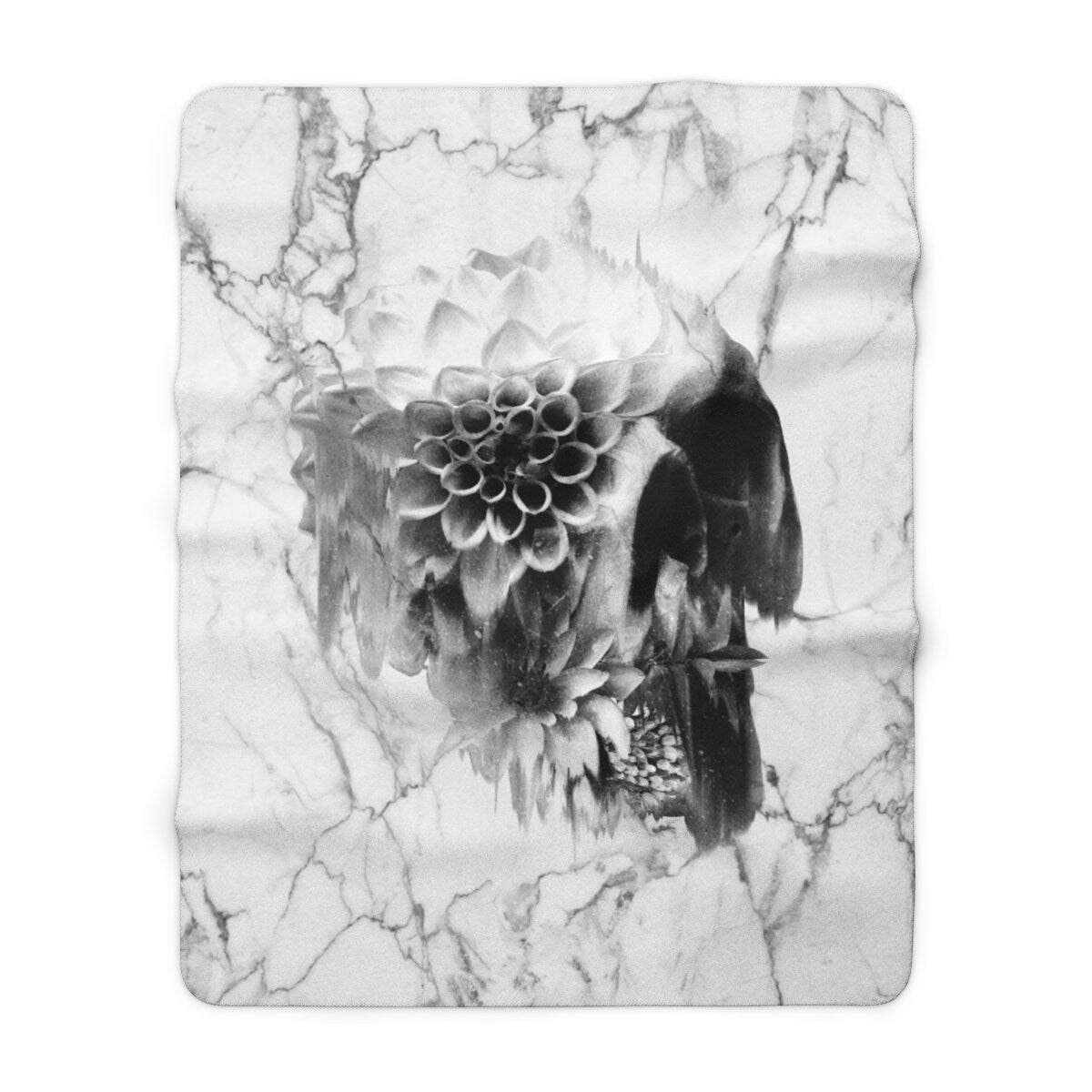 Marble Skull Sherpa Fleece Blanket, Sugar Skull Cozy Fleece Blanket, Floral Skull Plush Back Fluffy Throw Blanket, Gothic Home Decor Gift