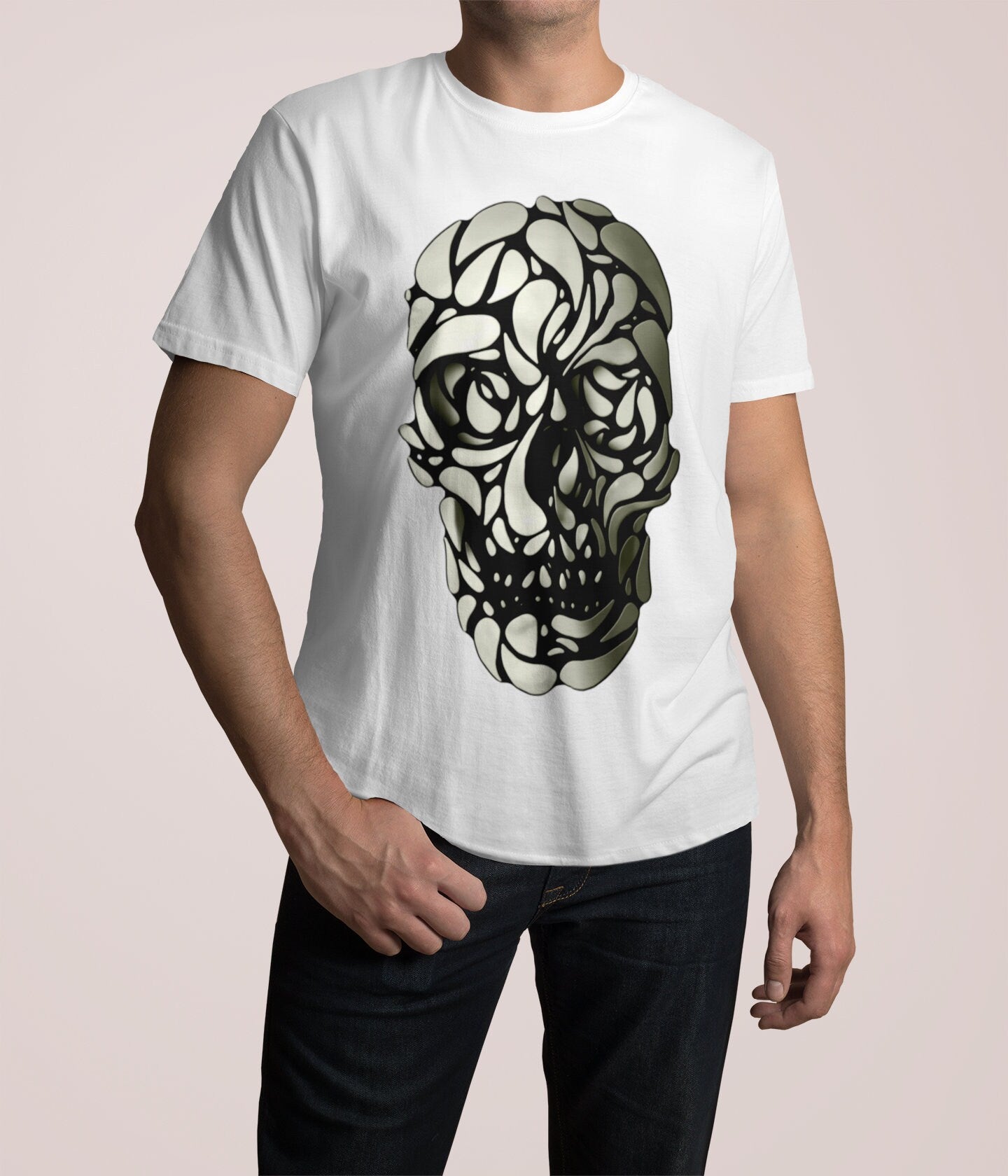 Mens Skull Tshirt, Black And White Skull T shirt, Man Gothic Clothing, Sugar Skull Shirt Gift For Him, Gothic Skull Tshirt