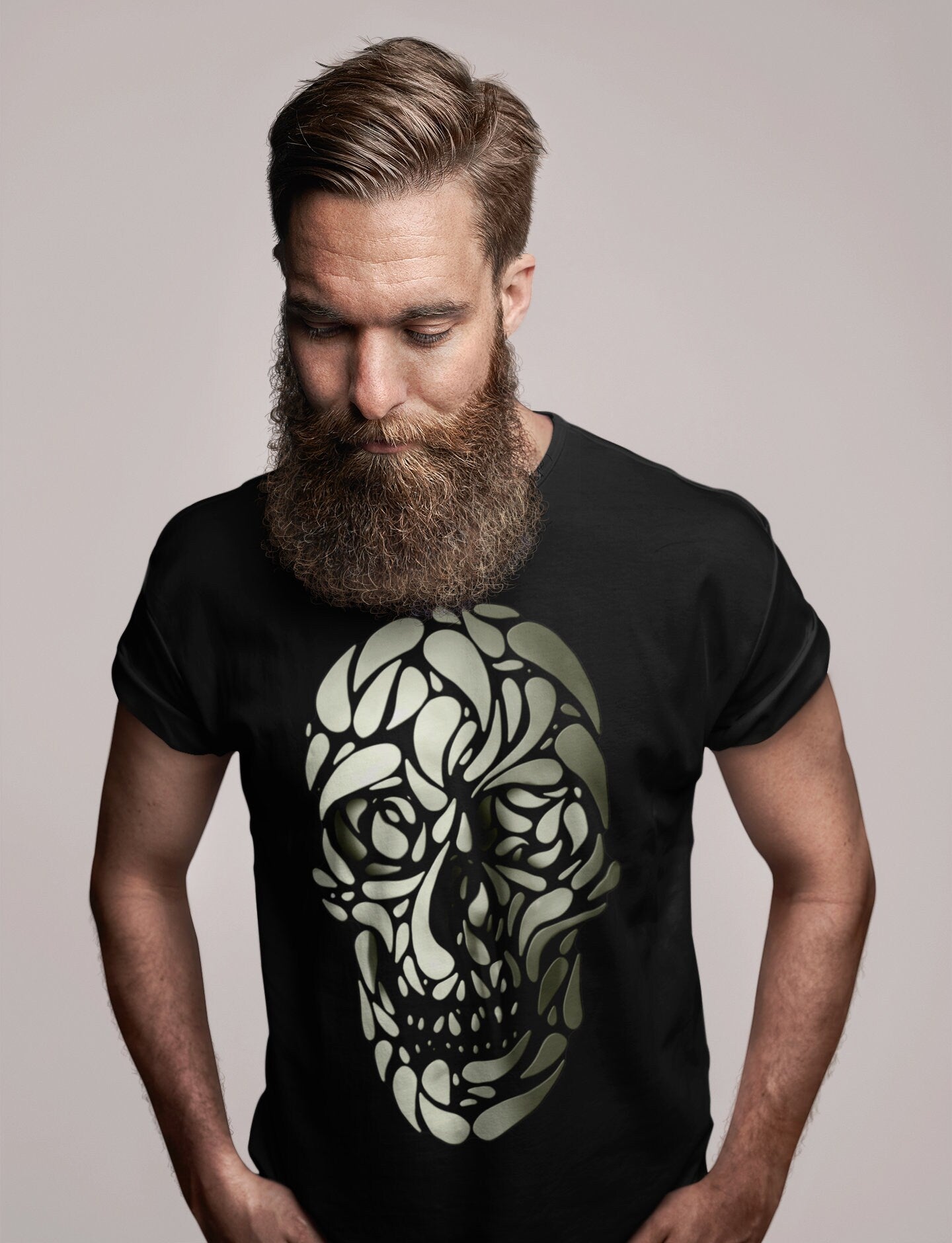 Mens Skull Tshirt, Black And White Skull T shirt, Man Gothic Clothing, Sugar Skull Shirt Gift For Him, Gothic Skull Tshirt