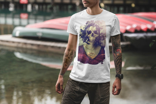 Gothic Skull Men's T-shirt, Skull Art Print Mens T shirt, Sugar Skull Gift For Him, Mens Graphic Tee, Lady Skull Shirt Print By Ali Gulec