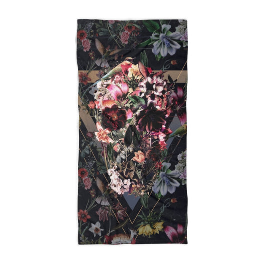 Flower Skull Beach Towel, Sugar Skull Art Soft Beach Towel, Gothic Floral Skull Gift, Summer Skull Art Beach Towel, Summer Gift For Her