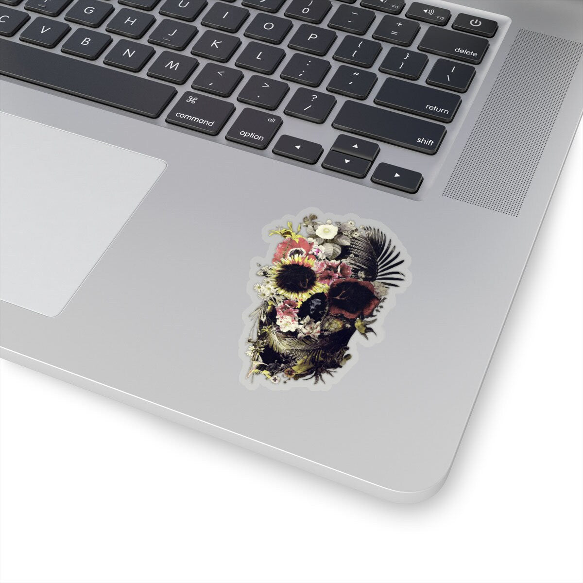 Flower Skull Sticker, Floral Sugar Skull Art Sticker, Quality Skull Art Vinyl Sticker, Gothic Art Skull Gift, Laptop Phone Kiss-Cut Sticker