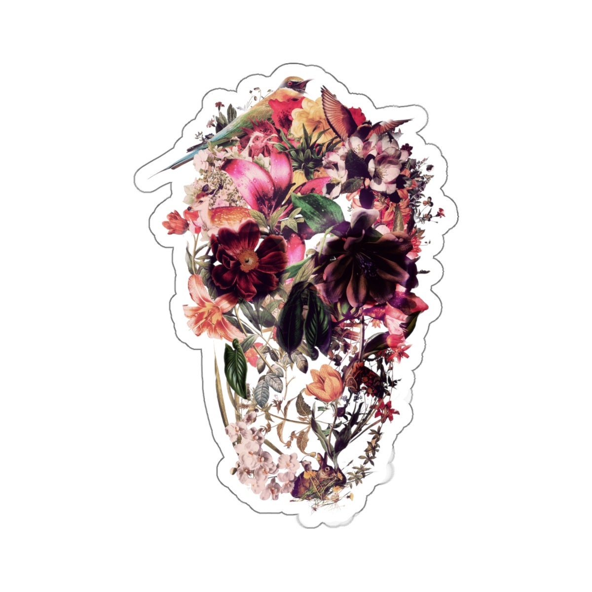 Flower Skull Sticker, Boho Sugar Skull Art Sticker, Premium Skull Art Vinyl Sticker, Gothic Art Skull Gift, Laptop Phone Kiss-Cut Sticker