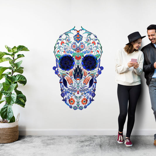 Skull Wall Decal, Boho Skull Wall Sticker, Sugar Skull Art Home Decor, Vinyl Gothic Skull Wall Art Gift, Large Sugar Skull Art Wall Decal