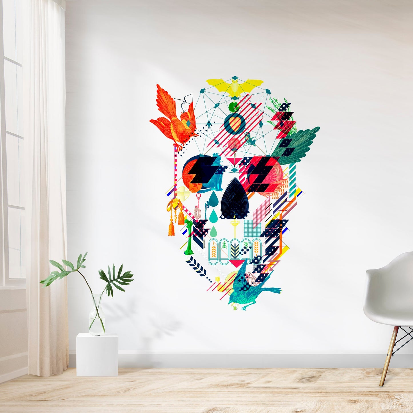 Large Skull Wall Decal, Sugar Skull Wall Sticker, Color Skull Wall Art Home Decor, Gothic Skull Wall Art Gift, Modern Art Skull Wall Decal