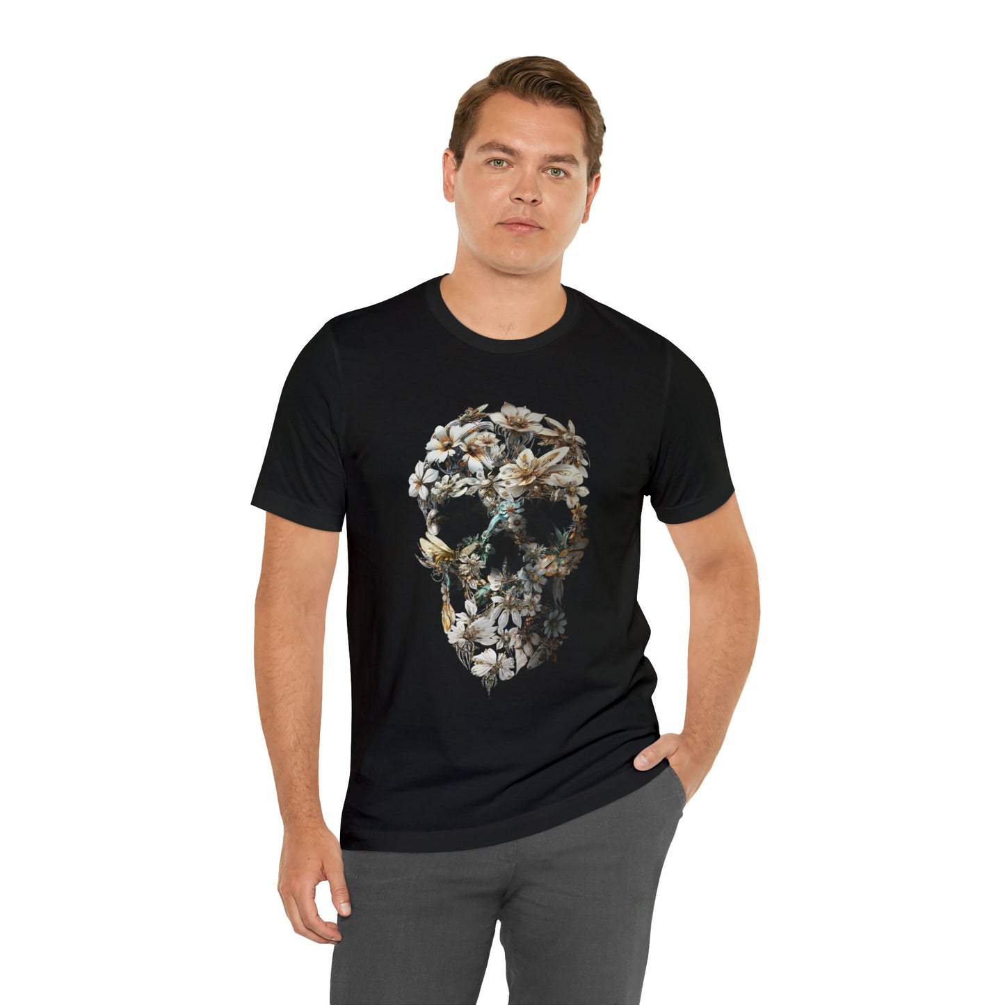 Skull Men's T-shirt, Bloom Skull Mens T Shirt, Skull Art Print Gift For Him