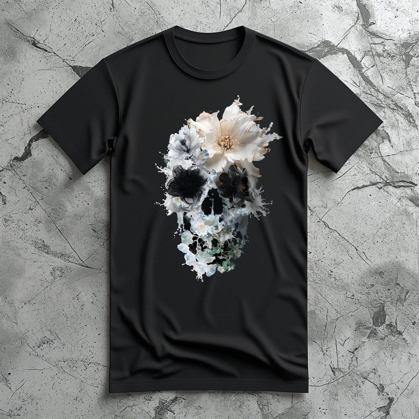 Bloom Skull Men's T shirt, Skull Printed Shirt Gift For Him, Bella Canvas Skull Art Graphic Tee Gift