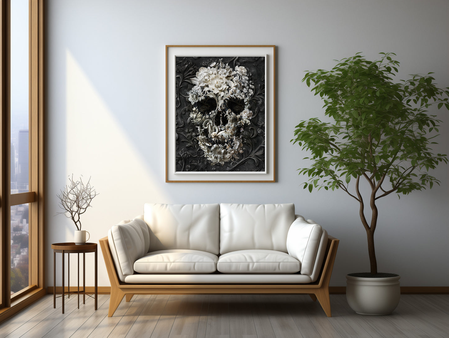 Cool Skull Poster, Sugar Skull Art Print, Flower Skull Wall Decor Gift