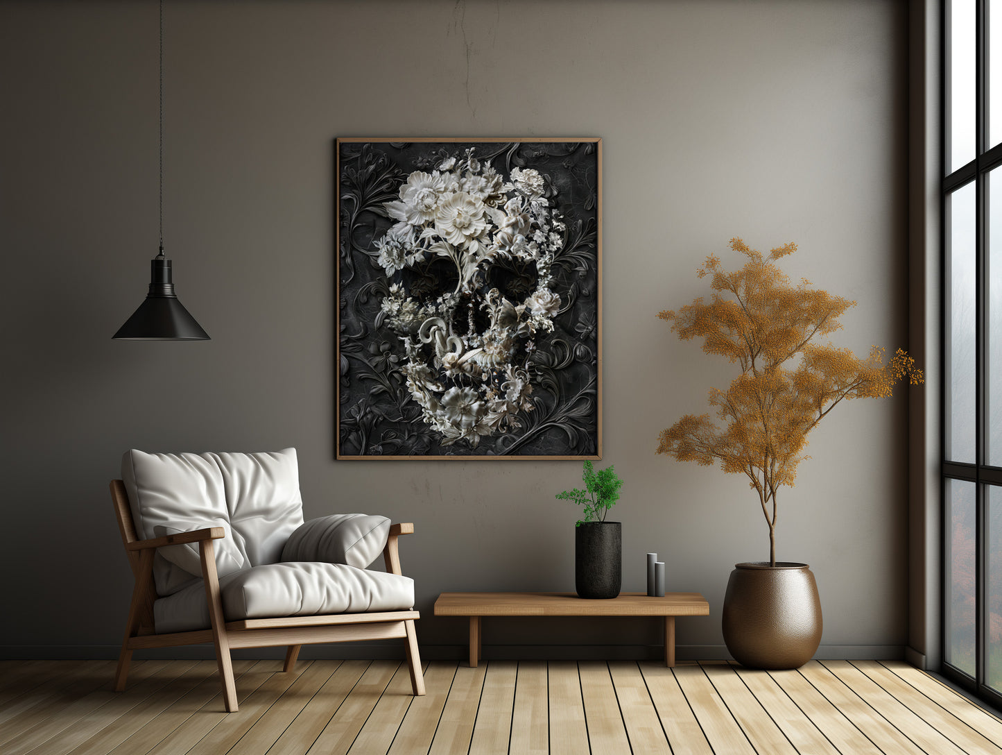 Cool Skull Poster, Sugar Skull Art Print, Flower Skull Wall Decor Gift