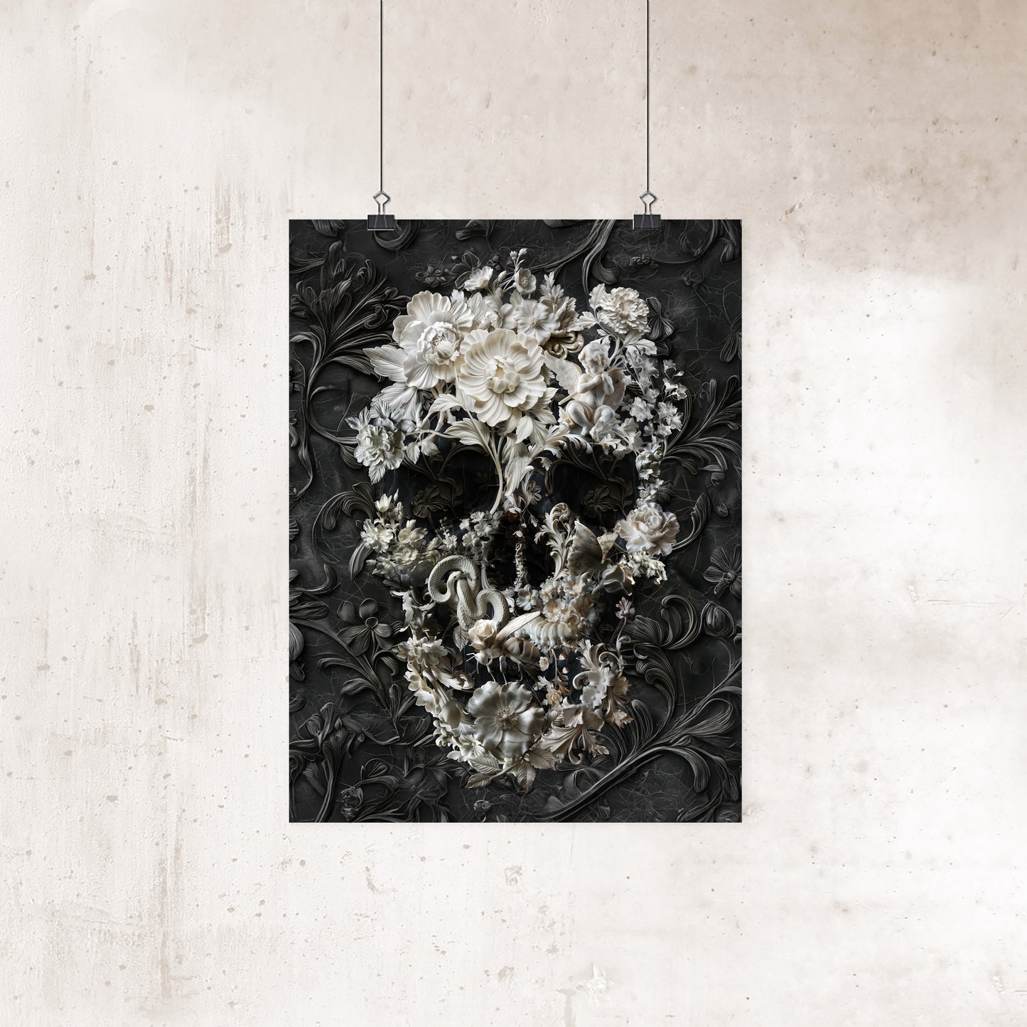 Cool Skull Poster, Sugar Skull Art Print, Flower Skull Wall Decor Gift