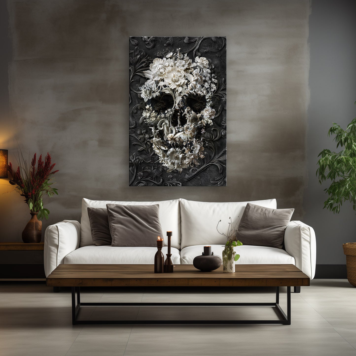 Cool Skull Poster, Sugar Skull Art Print, Flower Skull Wall Decor Gift